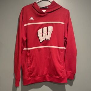 Wisconsin Badgers Hoodie Mens M Red Sweatshirt Team Logo Adidas Sweater